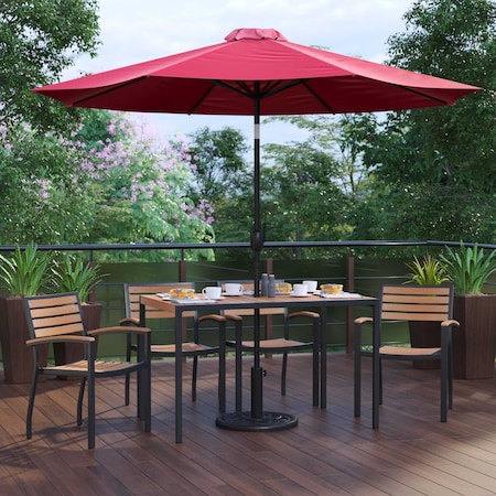 Flash Furniture Patio Set-30"x48" Table-4 Chairs-Tan Umbrella-Base XU-DG-304860064-UB19BRD-GG